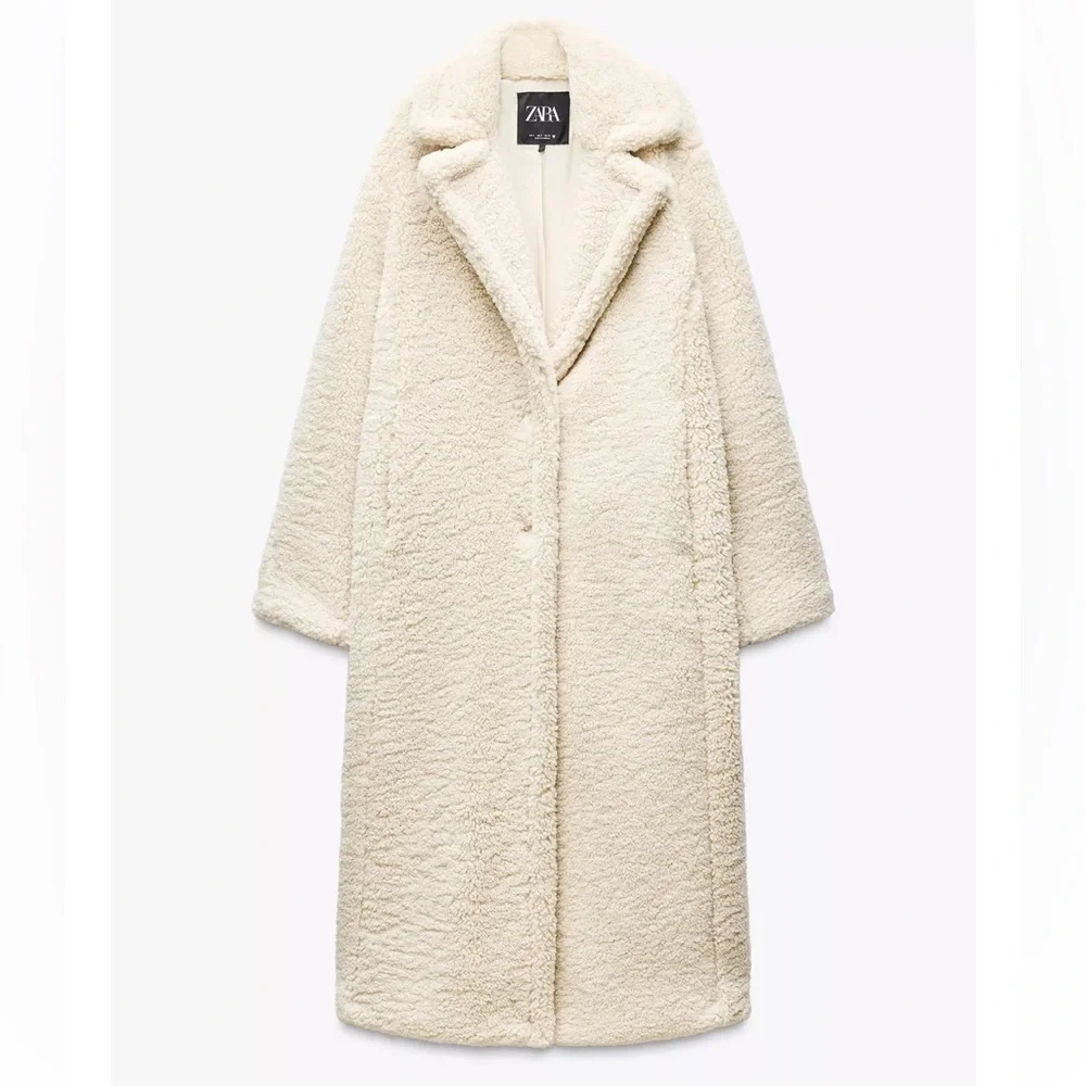 ZARA Long Fleece Coat - Picture 8 of 10